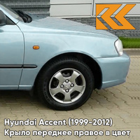 Крыло переднее правое в цвет кузова Hyundai Accent (1999-2012) B10 - Светло-бирюзовый КУЗОВИК