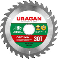 URAGAN Optima, 185 х 30/20 мм, 30Т, пильный диск по дереву (36801-185-30-30)