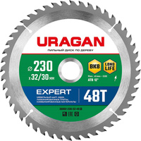 URAGAN Expert, 230 х 32/30 мм, 48Т, пильный диск по дереву (36802-230-32-48)