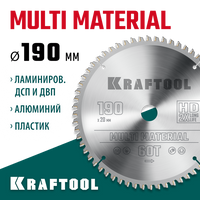 KRAFTOOL Multi Material, 190 х 20 мм, 60Т, пильный диск по алюминию (36953-190-20)