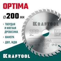 KRAFTOOL Optima, 200 х 30 мм, 36Т, пильный диск по дереву (36951-200-30)