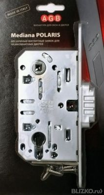 Замок магнитный межкомнатный AGB MEDIANA POLARIS, под цилиндр, матовый хром