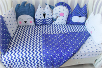 Бортики в кроватку 3D "Единорожек" с комплектом постельного белья голубой
