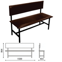 Банкетка со спинкой Берта 1500х455х864 мм усиленная черный каркас кожзам коричневый
