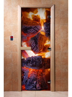 Дверной блок банный стекло фотопечать ( DoorWood) "ГОРЯЩИЕ ДРОВА рис.060" 700х1900х8мм (ольха)