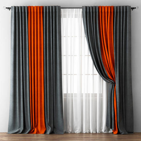 Классические шторы Кирстен цвет: мокрый асфальт, терракотовый (170х270 см - 2 шт)