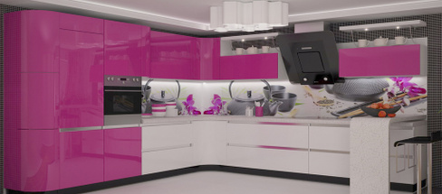 Кухня на заказ Глянцевая из ЛДСП, розово-белая