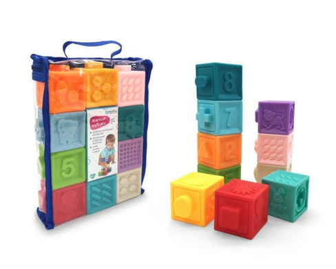 Мягкие кубики "Elefantino" 10 штук, с выпуклыми элементами, яркие цвета, в сумочке
