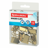 Зажимы для бумаг BRAUBERG EXTRA Комплект 12 шт. 19 мм на 60 л. золотистые европодвес 229586