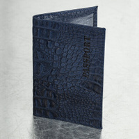 Обложка для паспорта натуральная кожа кайман PASSPORT темно-синяя BRAUBERG 237196