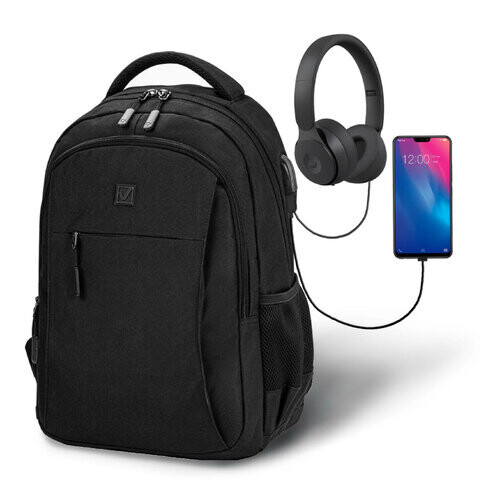 Рюкзак BRAUBERG URBAN универсальный с отделением для ноутбука USB-порт Kinetic черный 46х31х18 см 270798