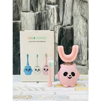 Электрическая U-образная зубная щетка, 2 насадки панда, ультразвуковая щетка, для детей. Розовый VARDA