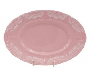 Блюдо овальное 36 см, Белый узор, Розовый фарфор Соната 07211513-3001, Leander