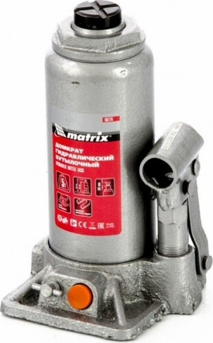 Домкрат бутылочный MATRIX 5 т, h подъема 197–382 мм, в пласт. Кейсе [50776]