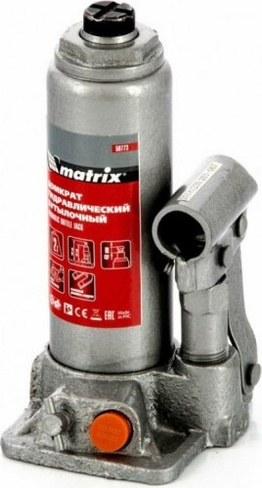 Домкрат бутылочный MATRIX 2 т, h подъема 181–345 мм, в пласт. Кейсе [50773]