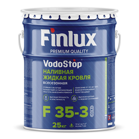 VodoStop Наливная жидкая кровля всесезонная. Finlux F35-3 Gold Двухкомпонентная 10 кг 10 кв.м; Зеленый