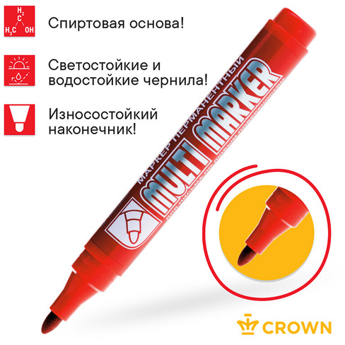 Маркер перманентный Crown «Multi Marker» 3 мм, красный, пулевидный