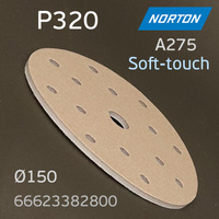 Круг на поролоне Norton A275 Р320 Soft-touch (15отв.) шлифовальный липучка 66623382800