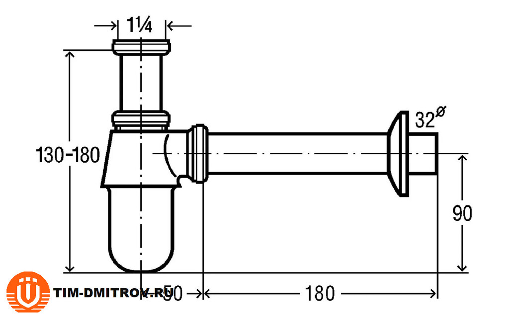 Сифон металлический для раковины TIM BAS0802S от компании Инженерная ...