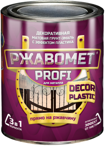 Матовая грунт-эмаль "3 в 1" с эффектом пластика Ржавомет PROFI «DECOR PLASTIC» RAL 7040 0,9 кг