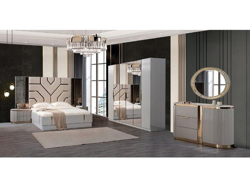Спальня Ницца с 6 дверным шкафом Мокко глянец Фортуна мебель