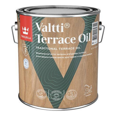 Масло для террас TIKKURILA Valtti Terrace Oil база EC 2,7л бесцветное, арт.700010364