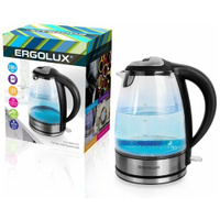 Чайник ERGOLUX ELX-KG04-C72 черный и нерж. сталь стеклянный, 1.8л, 160-250В, 1500-2300Вт Арт. 14498 Ergolux