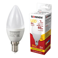 Лампа светодиодная SONNEN 7 60 Вт цоколь Е14 свеча теплый белый свет 30000 ч LED C37-7W-2700-E14 453711