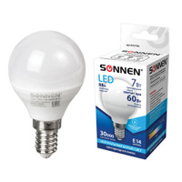 Лампа светодиодная SONNEN 7 60 Вт цоколь Е14 шар нейтральный белый свет 30000 ч LED G45-7W-4000-E14 453706